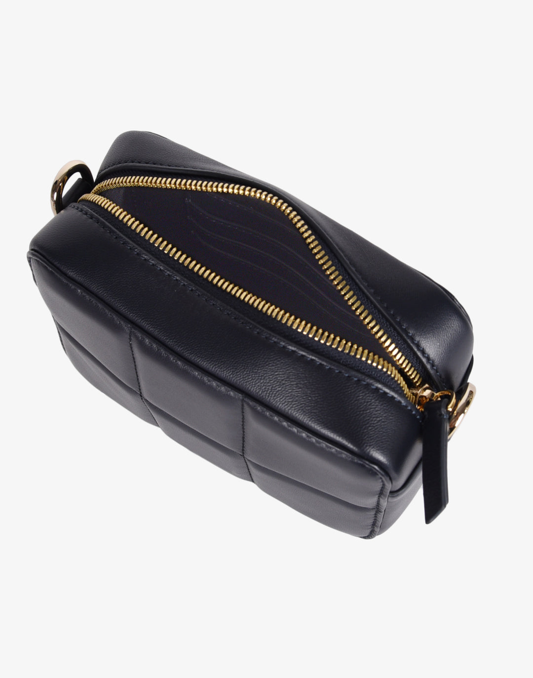 recycled genuine quilted leather camera bag navy blue#color_midnight-quilt