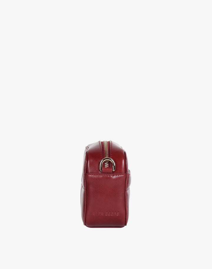 recycled genuine quilted leather camera bag red#color_red-quilt