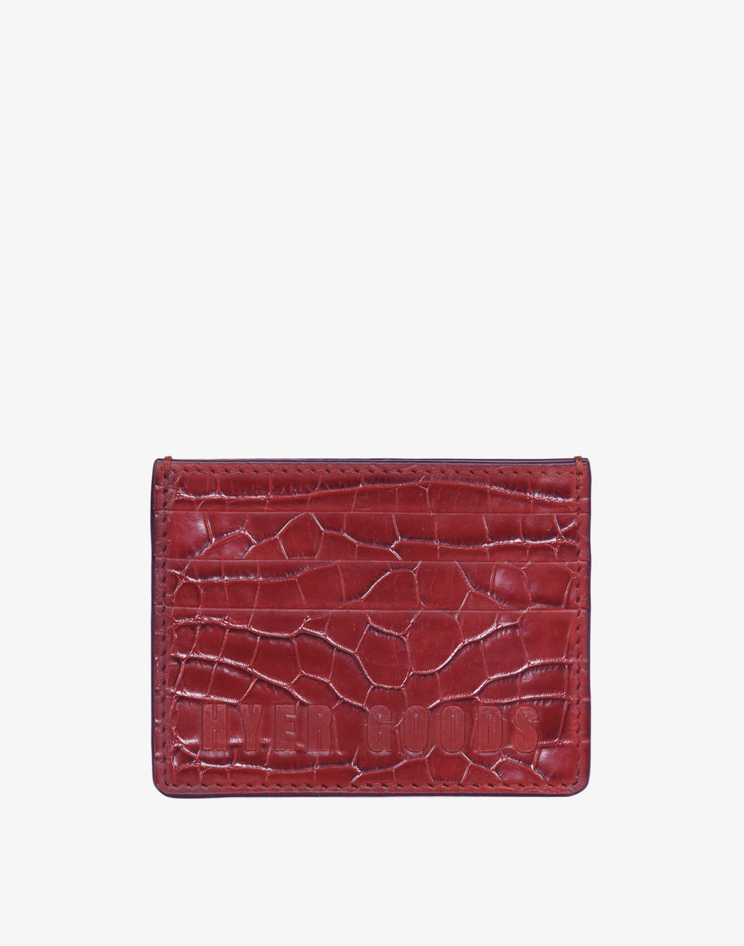 Hyer Goods_upcycled leather Card Wallet_Red Croc#color_red-croco