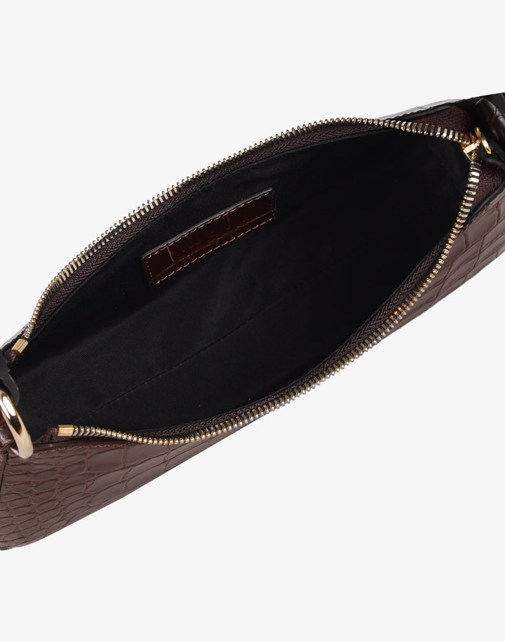 recycled genuine leather mini shoulder bag chocolate brown crocodile #color_choco-croco
