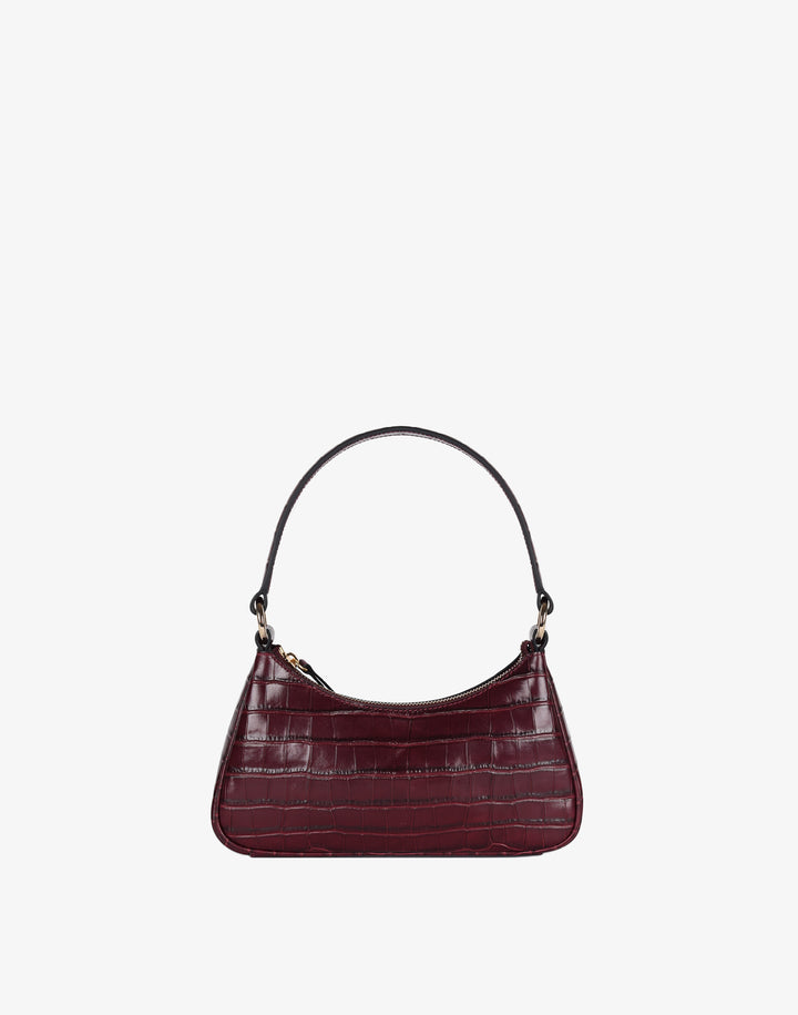 recycled genuine leather mini shoulder bag burgundy crocodile #color_burgundy-croco
