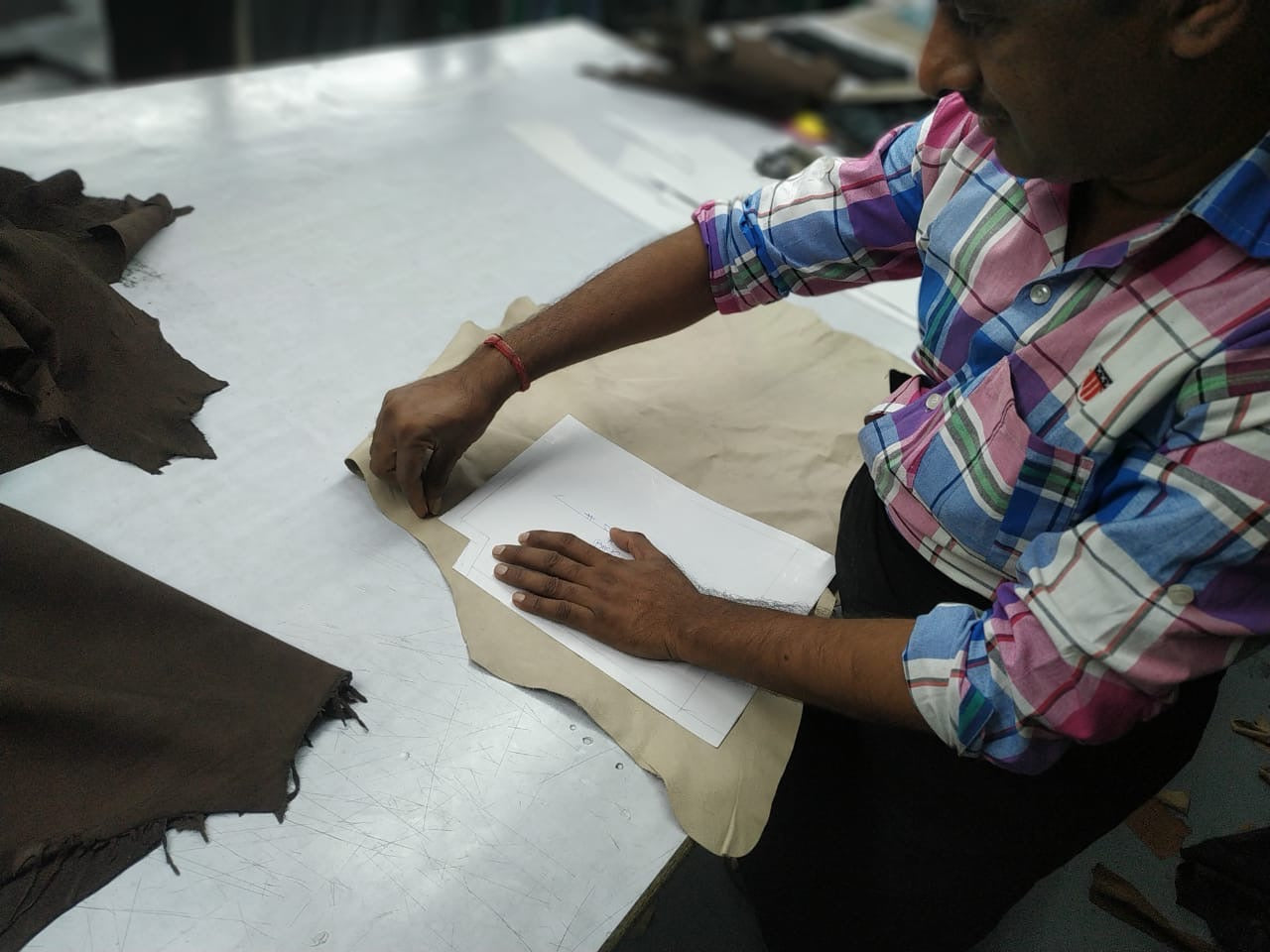 Man working on leather