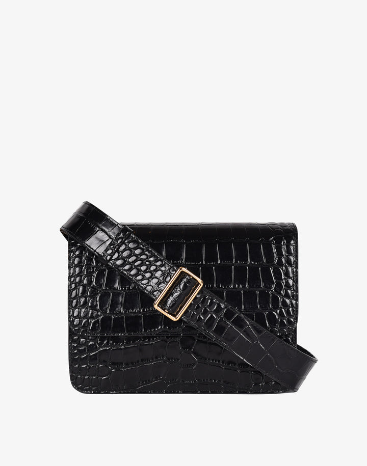 hyer goods recycled leather crossbody satchel bag black crocodile #color_black-croco