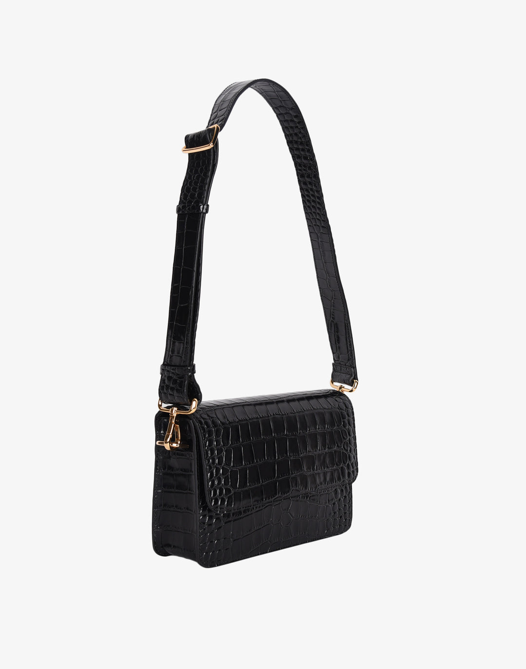 hyer goods recycled leather crossbody satchel bag black crocodile #color_black-croco