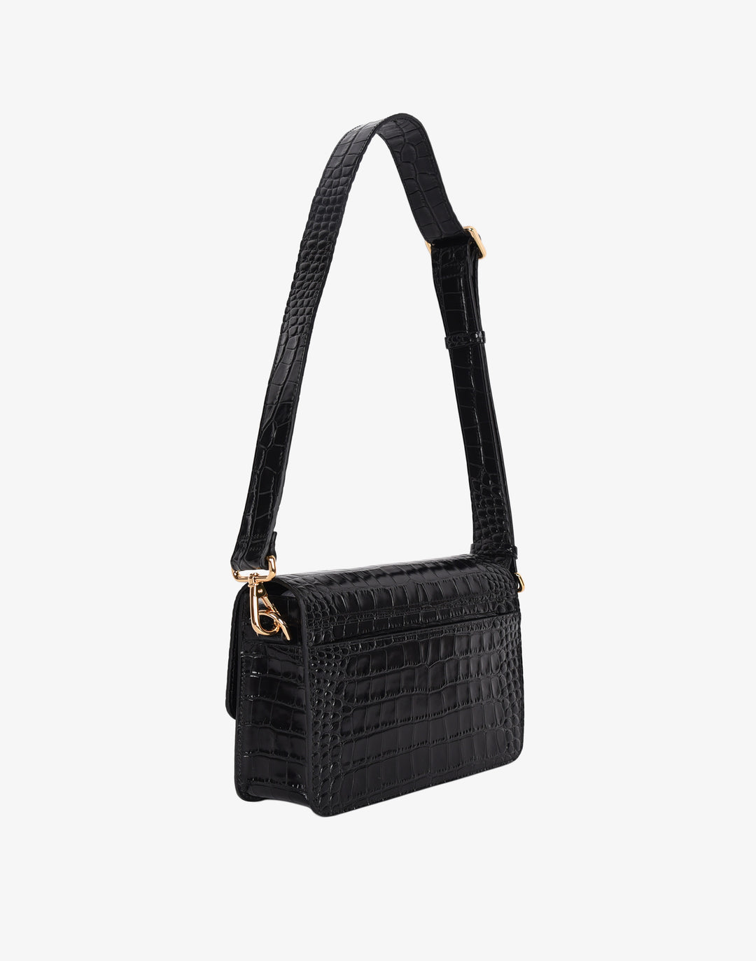hyer goods recycled leather crossbody satchel bag black crocodile #color_black-croco