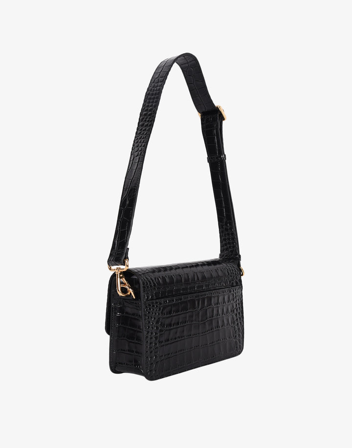hyer goods recycled leather crossbody satchel bag black crocodile #color_black-croco