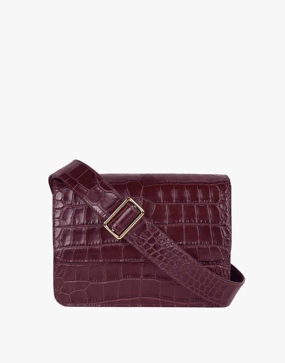 hyer goods recycled leather crossbody satchel bag burgundy crocodile #color_burgundy-croco