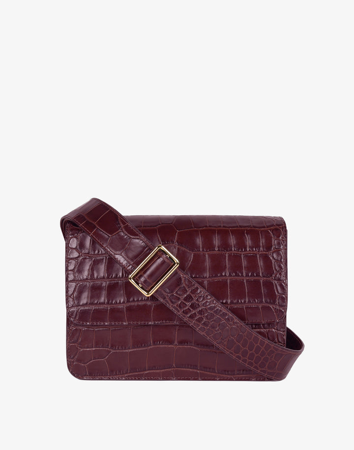 hyer goods recycled leather crossbody satchel bag burgundy crocodile #color_burgundy-croco