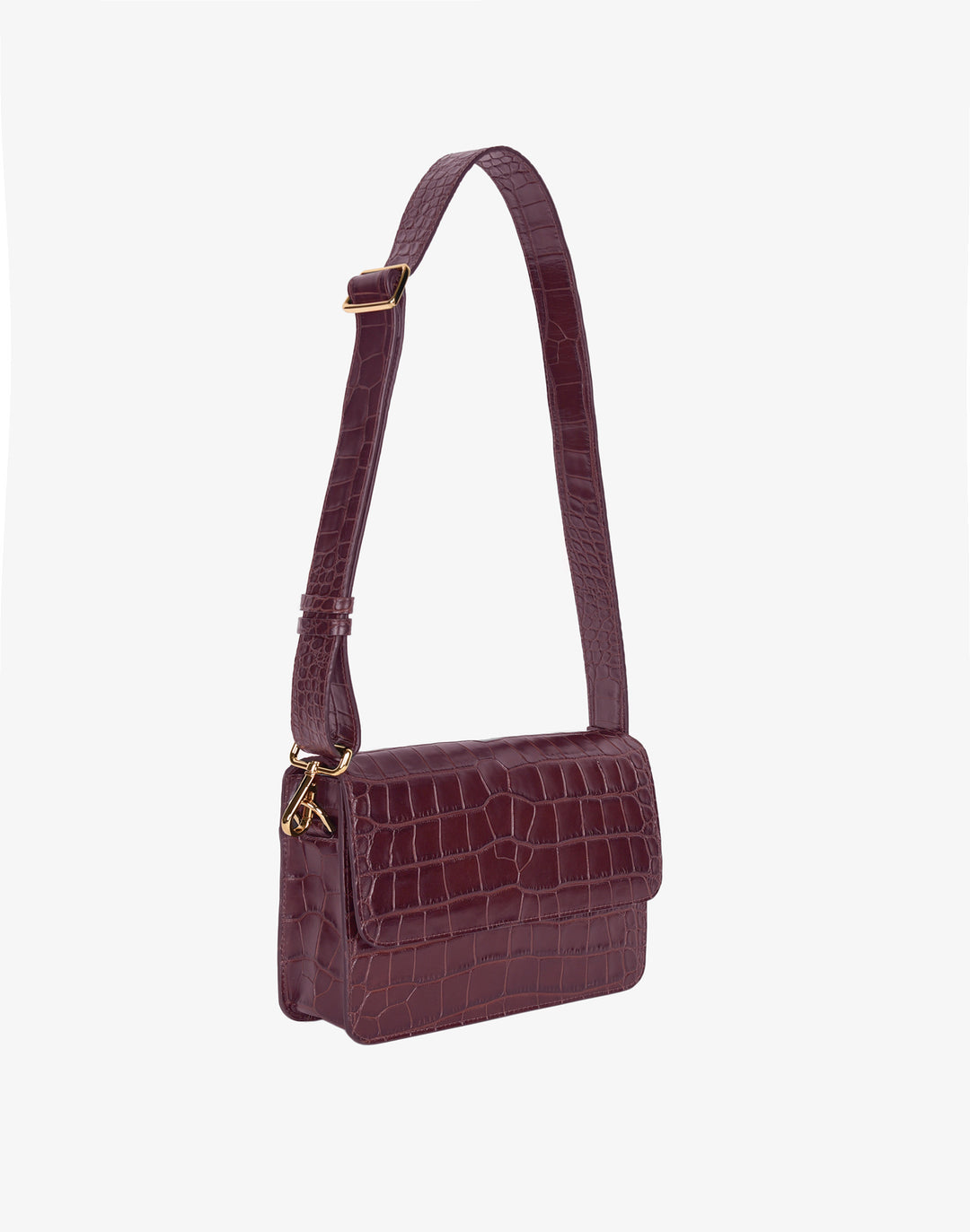 hyer goods recycled leather crossbody satchel bag burgundy crocodile #color_burgundy-croco