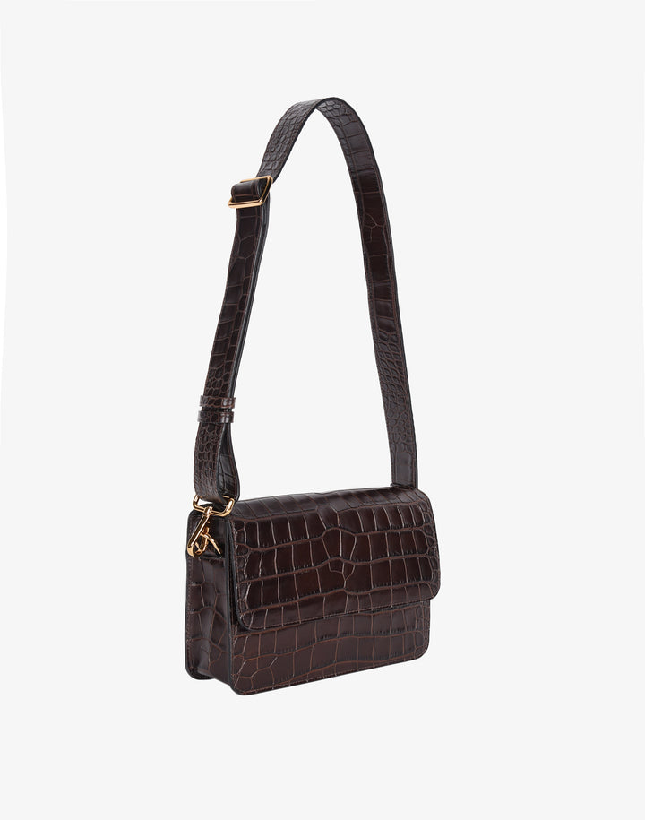 hyer goods recycled leather crossbody satchel bag DARK BROWN CHOCOLATE crocodile #color_choco-croco