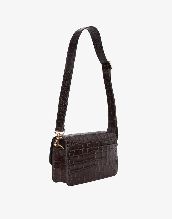 hyer goods recycled leather crossbody satchel bag DARK BROWN CHOCOLATE crocodile #color_choco-croco