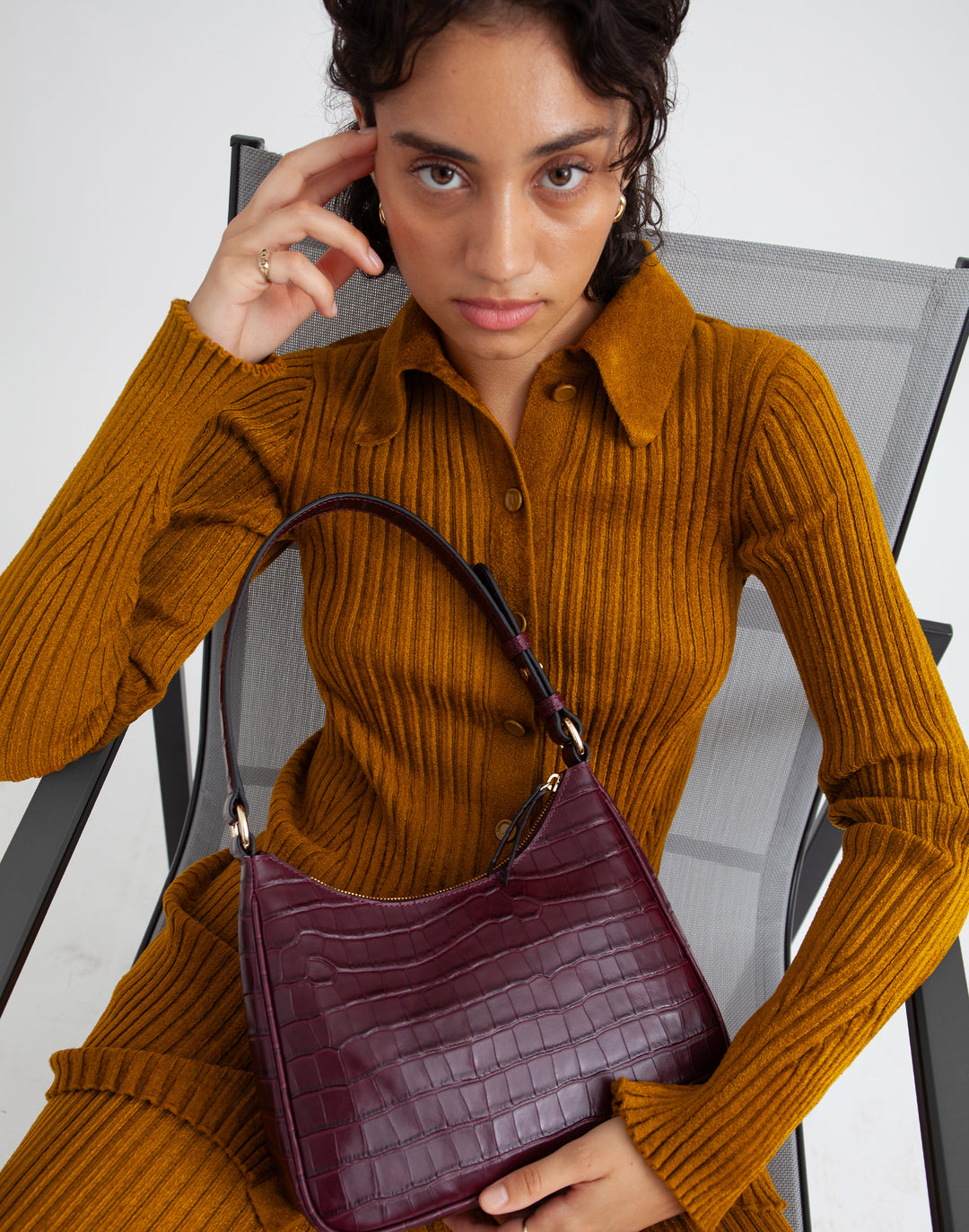 recycled genuine leather everyday shoulder bag burgundy crocodile#color_burgundy-croco