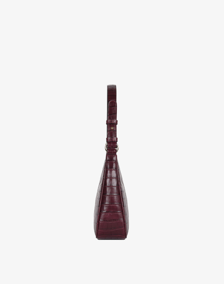 recycled genuine leather everyday shoulder bag burgundy crocodile#color_burgundy-croco