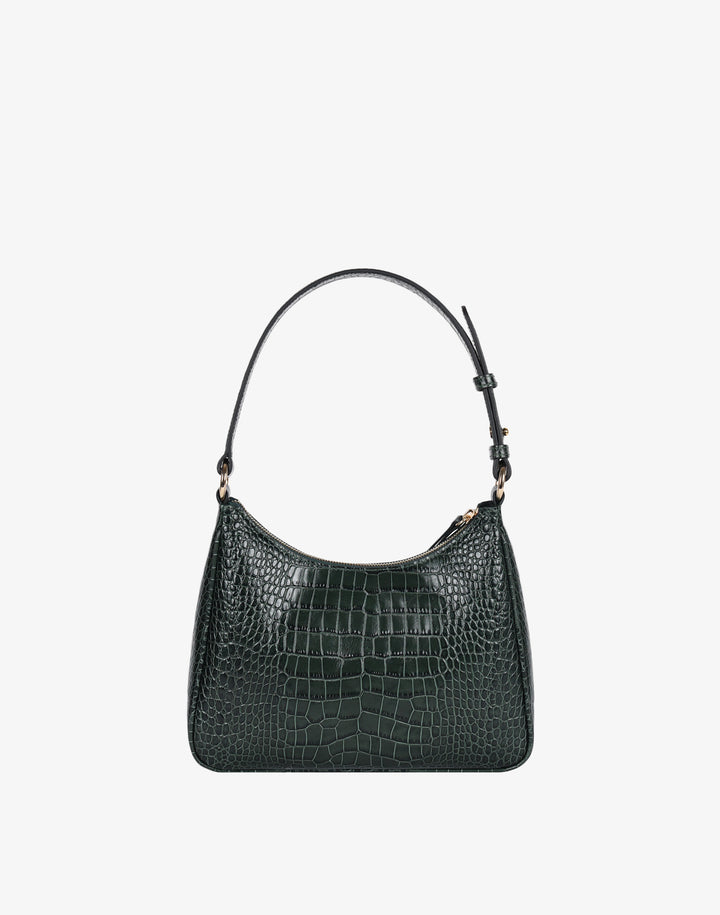 recycled genuine leather everyday shoulder bag dark green emerald croco#color_emerald-croco