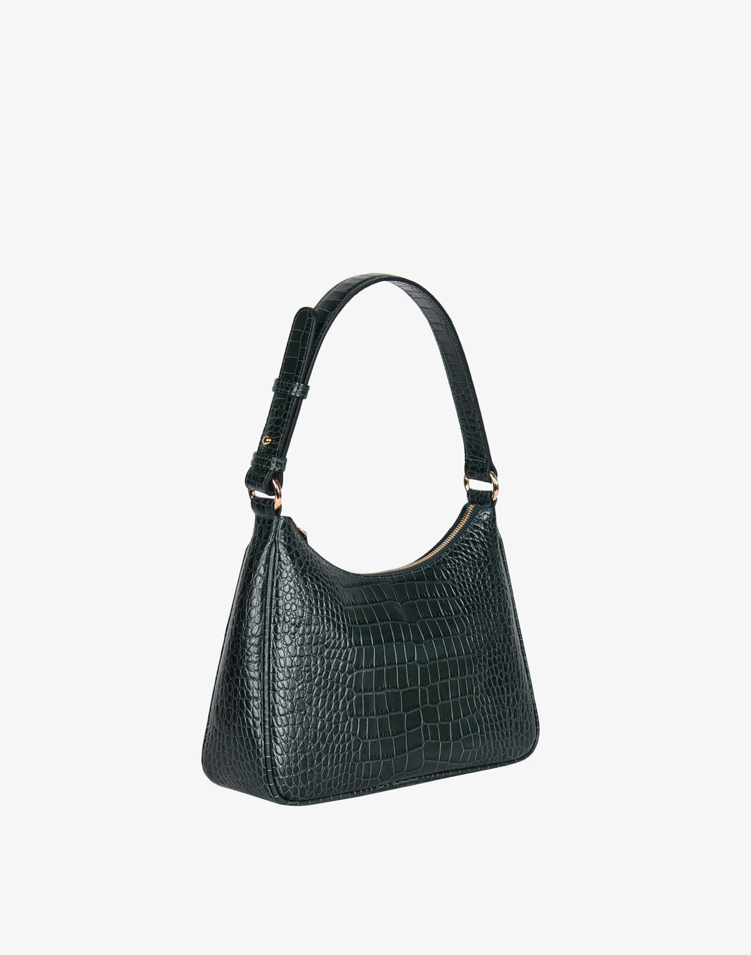 recycled genuine leather everyday shoulder bag dark green emerald croco#color_emerald-croco