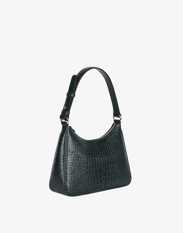 recycled genuine leather everyday shoulder bag dark green emerald croco#color_emerald-croco