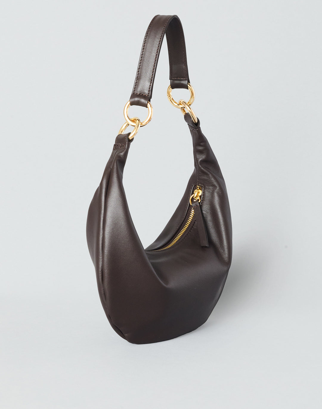 HYER GOODS convertible Mini crescent micro ring bag chocolate brown #color_chocolate