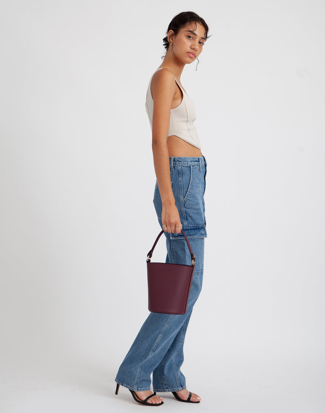 hyer goods recycled leather mini bucket bag wine saffiano#color_wine-saffiano