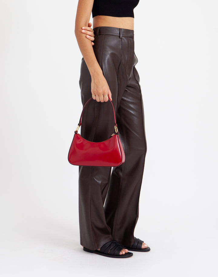 recycled genuine leather mini shoulder bag shiny red#color_glazed-red