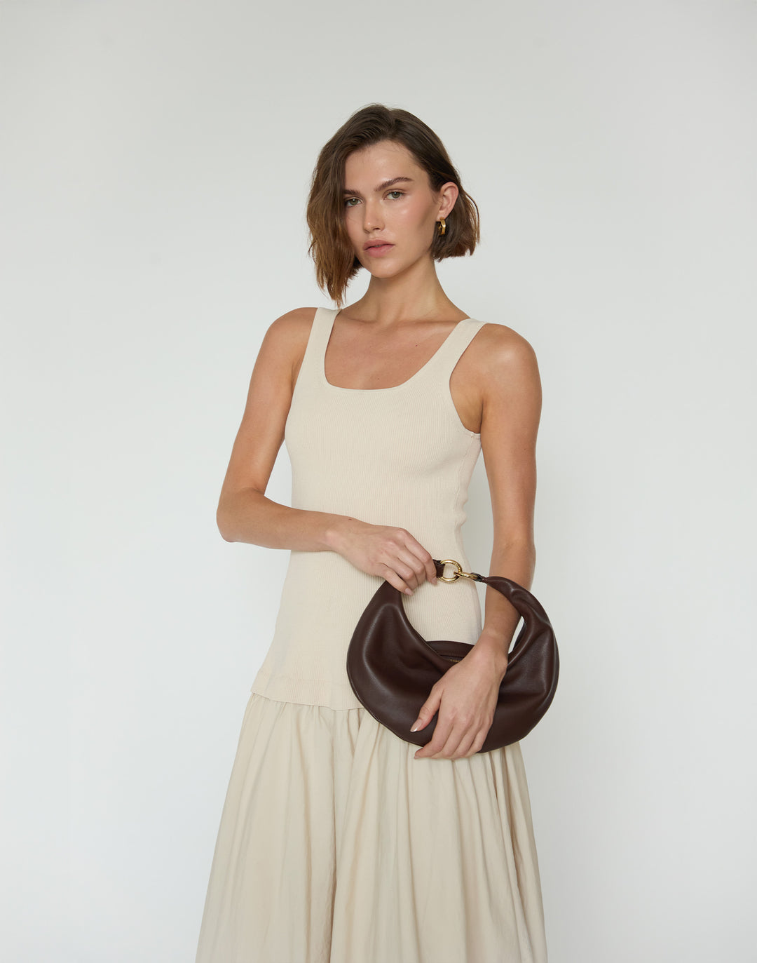 HYER GOODS convertible crossbody hobo  crescent bag Piccola ring bag #color_chocolate
