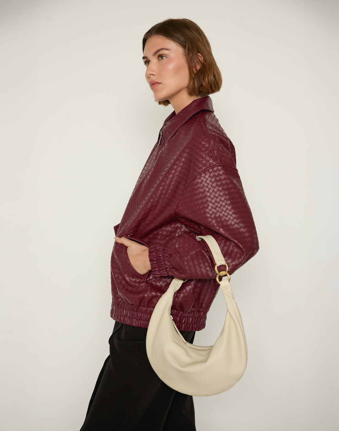 HYER GOODS convertible crossbody hobo  crescent bag Piccola ring bag #color_off-white