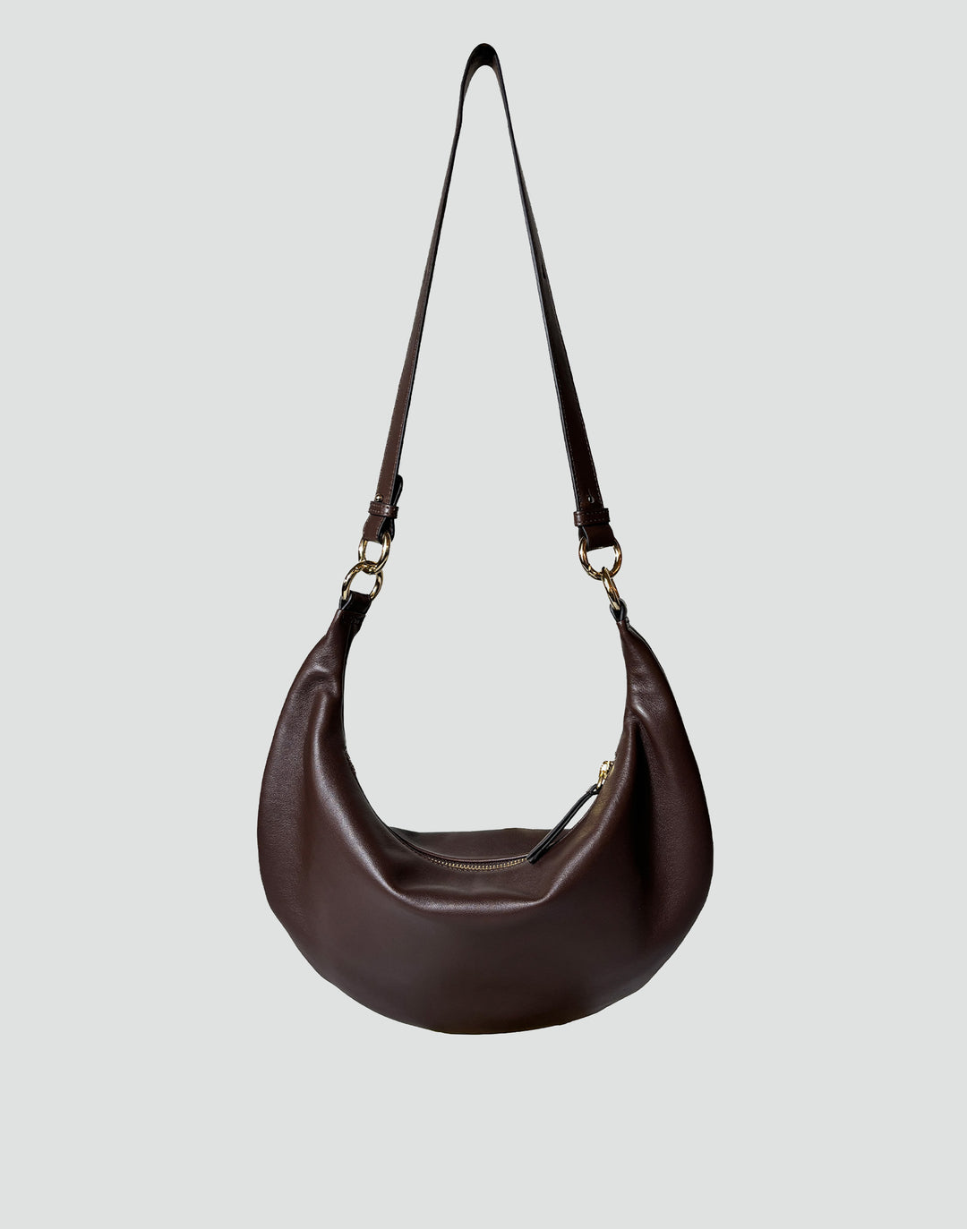 HYER GOODS convertible crossbody hobo  crescent bag Piccola ring bag #color_chocolate