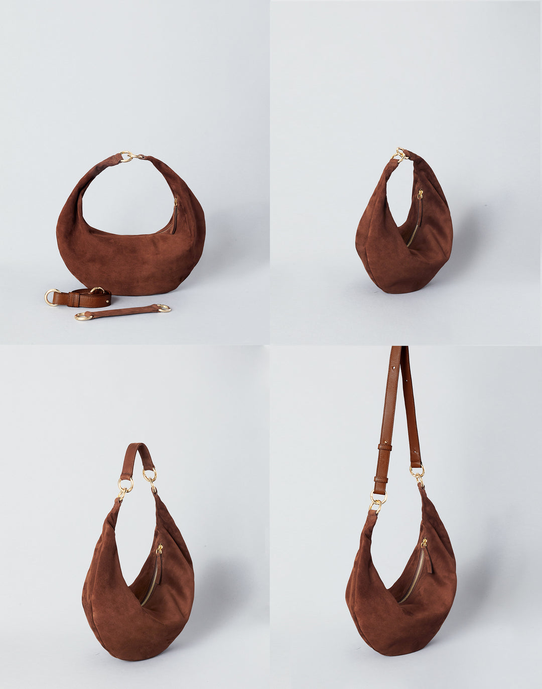 hyer goods ring bag suede convertible leather hobo crescent bag 4 ways to wear #color_praline-suede