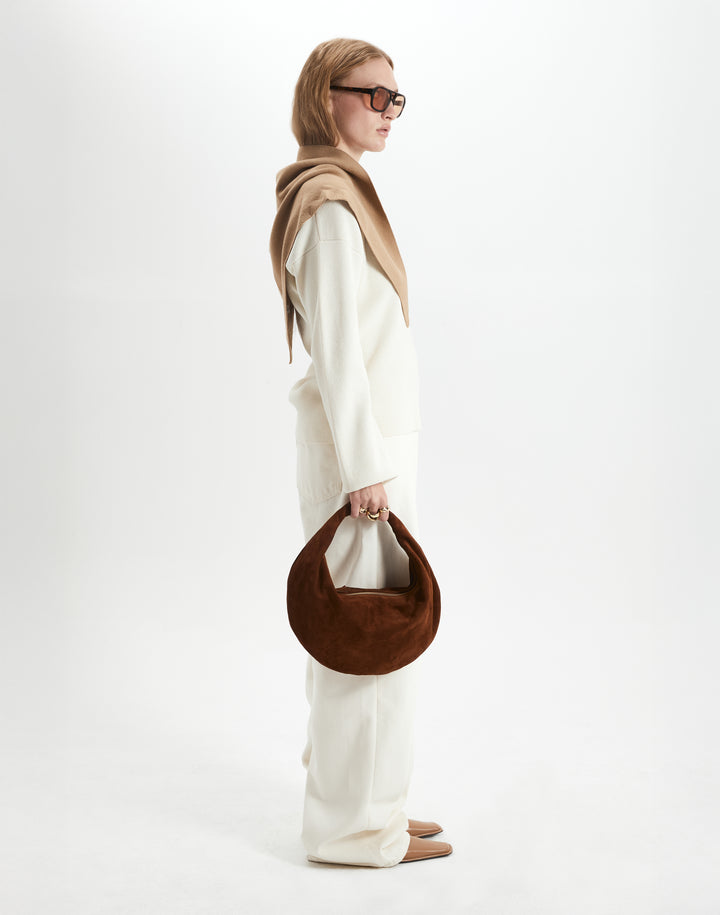 hyer goods ring bag convertible suede hobo crescent bag#color_praline-suede