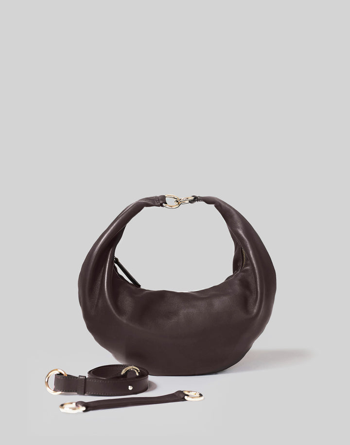 hyer goods ring bag convertible leather hobo crescent bag#color_chocolate