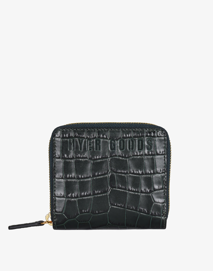hyer goods recycled leather zip around wallet dark green emerald croco#color_emerald-croco