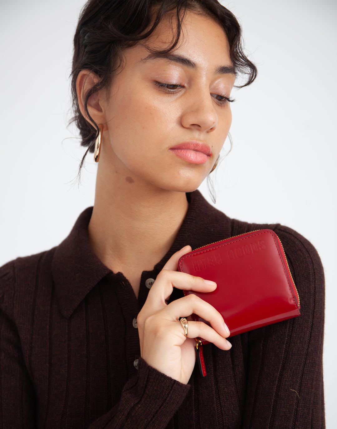 hyer goods recycled leather zip around wallet shiny red patent#color_glazed-red