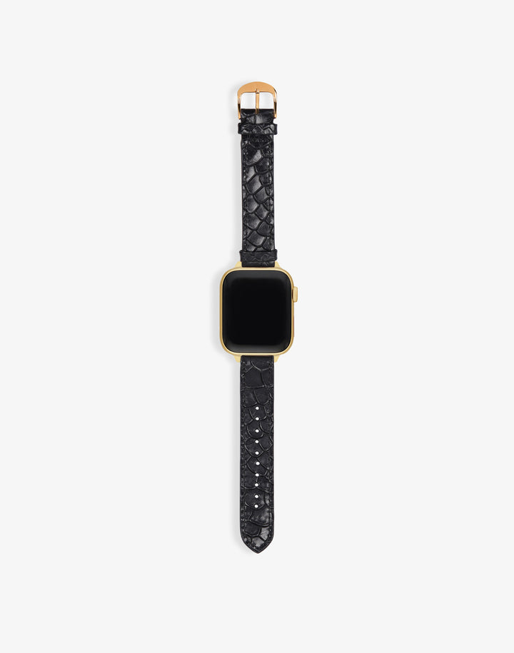 Hyer Goods recycled leather Apple Watch Band black lizard gold hardware #color_black-lizard