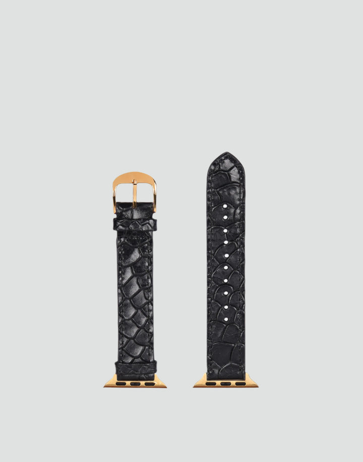 Hyer Goods recycled leather Apple Watch Band black lizard gold hardware #color_black-lizard
