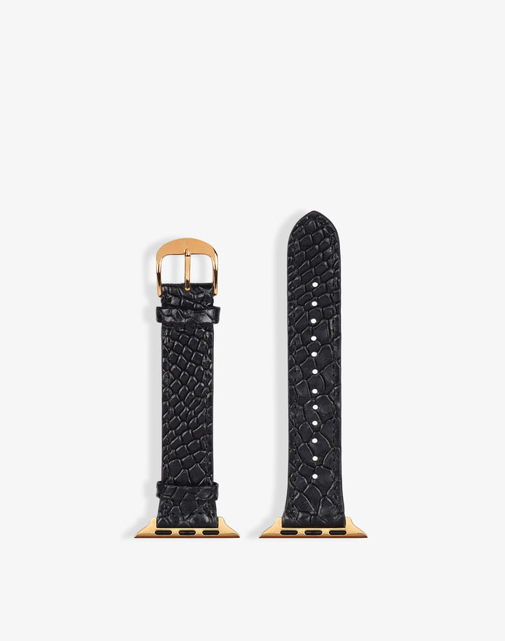 Hyer Goods recycled leather Apple Watch Band black lizard gold hardware#color_black-lizard