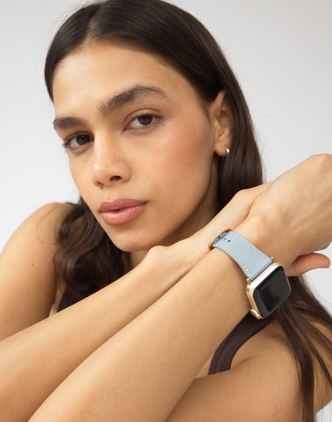 Hyer Goods recycled leather Apple Watch Band pale blue gold hardware  #color_pale-blue