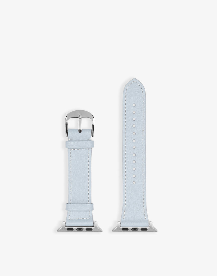 Hyer Goods recycled leather Apple Watch Band pale blue SILVER hardware 42/44/45/49mm #color_pale-blue