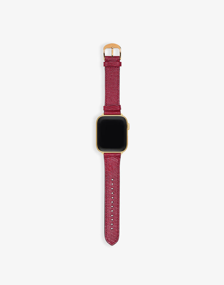 Hyer Goods recycled leather Apple Watch Band cherry red lizard gold hardware 38/40/41mm#color_cherry-red-lizard