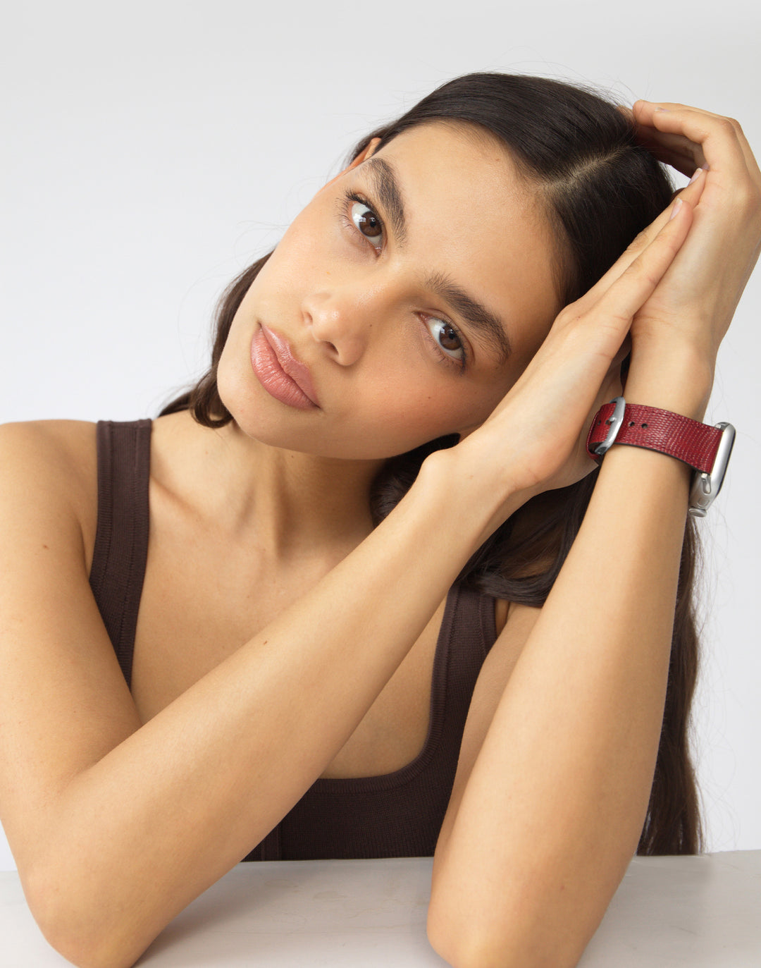 Hyer Goods recycled leather Apple Watch Band cherry red lizard silver hardware 42/44/45/49mm #color_cherry-red-lizard