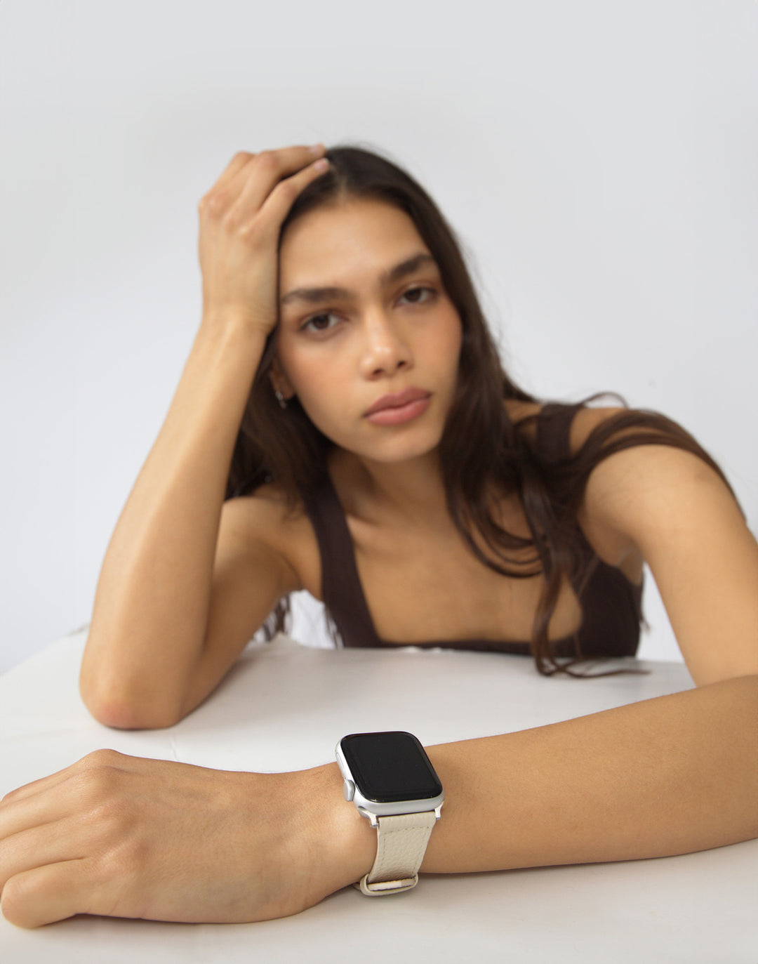 Hyer Goods recycled leather Apple Watch Band white silver hardware #color_white