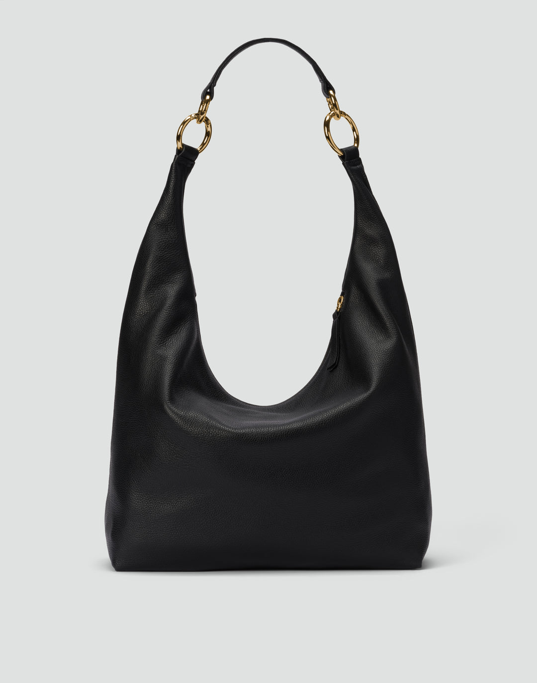 HYER GOODS tumbled leather oversized hobo ring bag black with gold hardware#color_black-gold