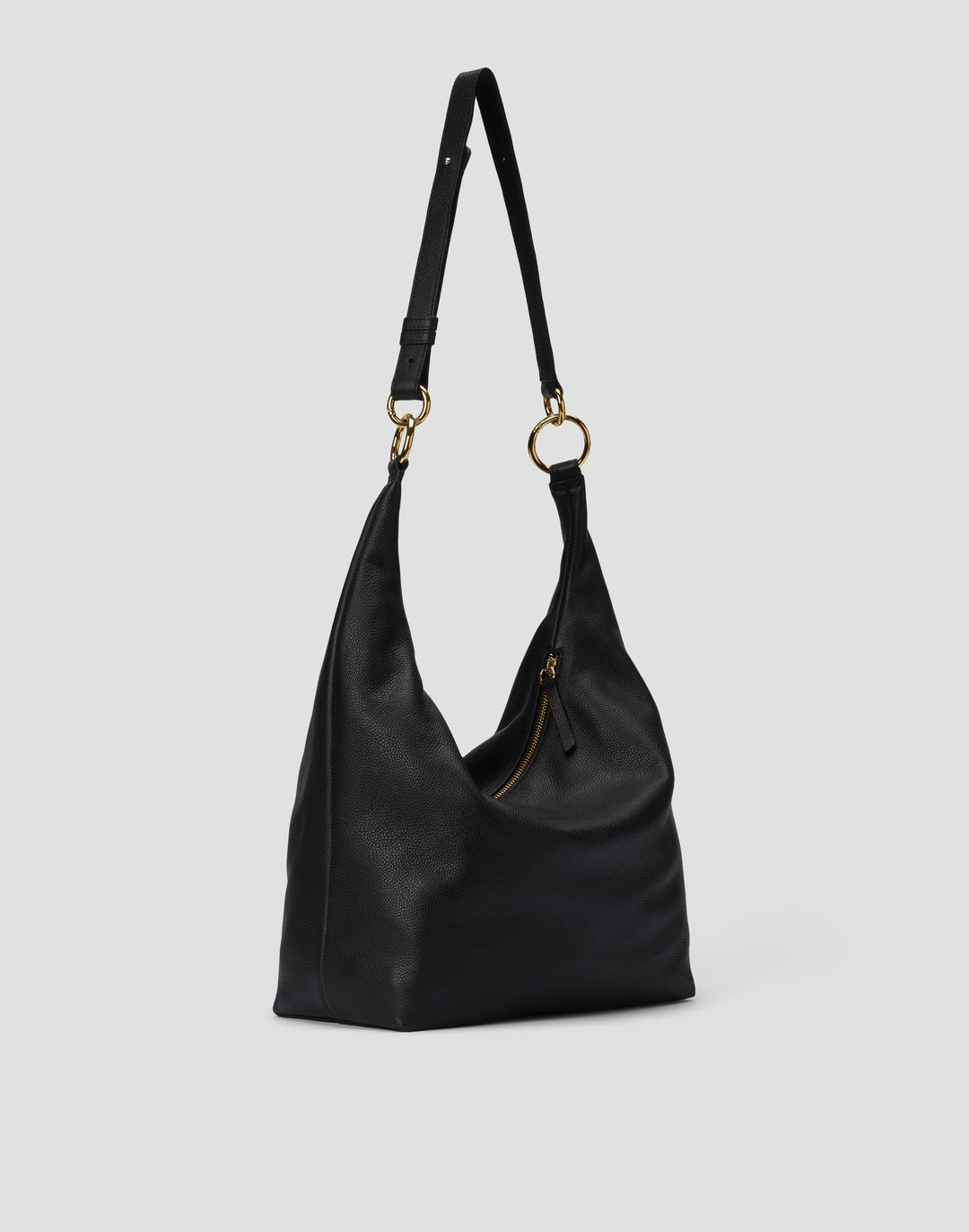 HYER GOODS tumbled leather oversized hobo ring bag black with gold hardware#color_black-gold