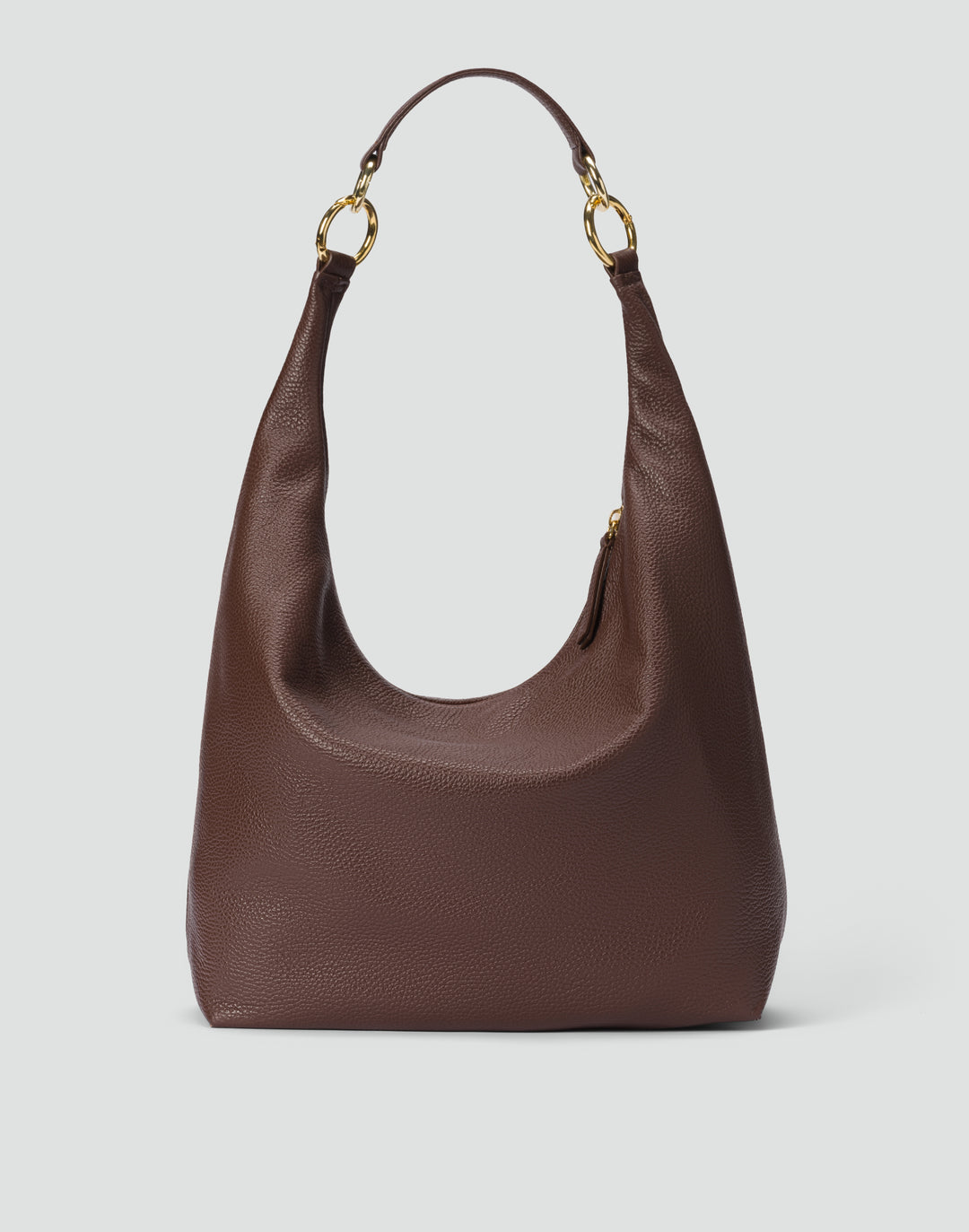 HYER GOODS tumbled leather oversized hobo ring bag brown#color_brown