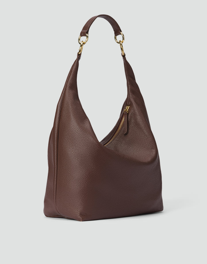 HYER GOODS tumbled leather oversized hobo ring bag brown#color_brown