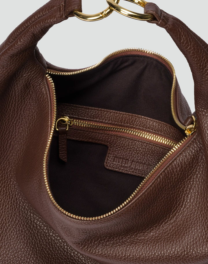 HYER GOODS tumbled leather oversized hobo ring bag brown#color_brown