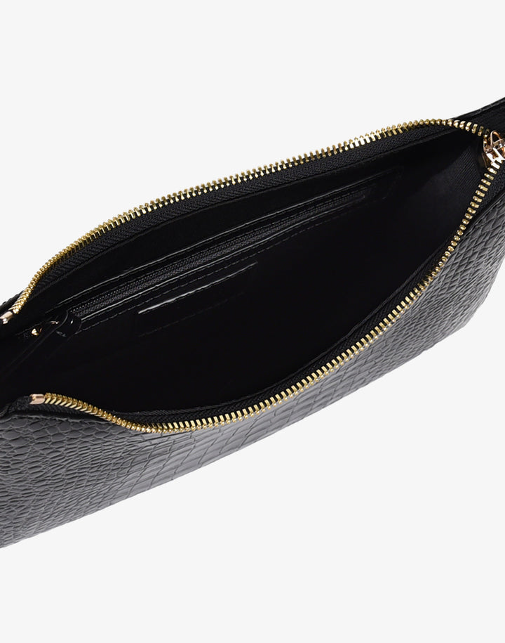 recycled genuine leather everyday shoulder bag black crocodile#color_black-croco