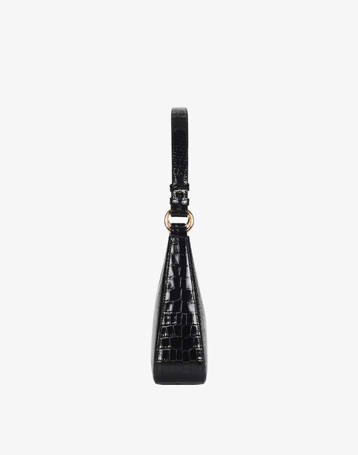 recycled genuine leather everyday shoulder bag black crocodile#color_black-croco