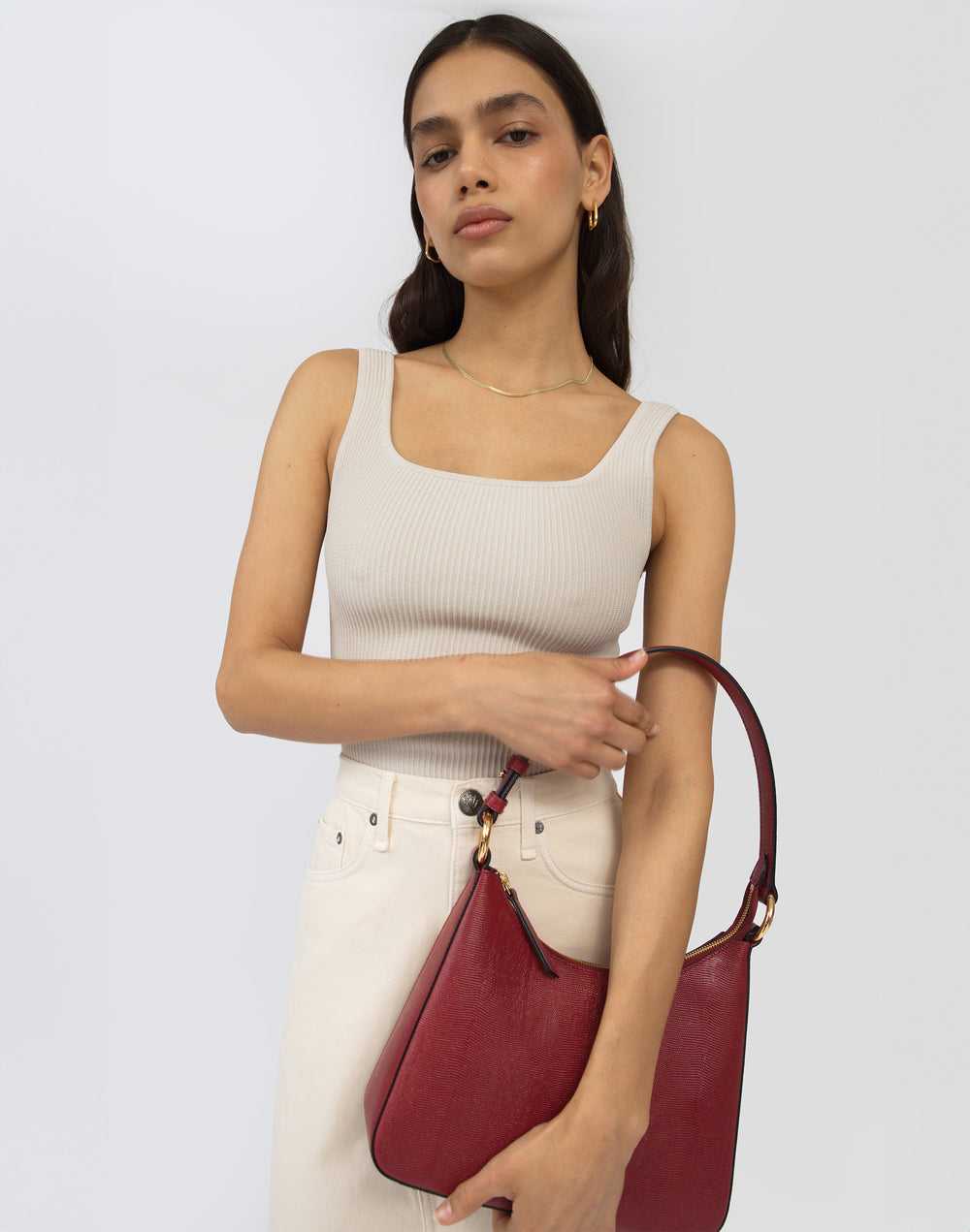 recycled genuine leather everyday shoulder bag cherry red lizard#color_cherry-red-lizard