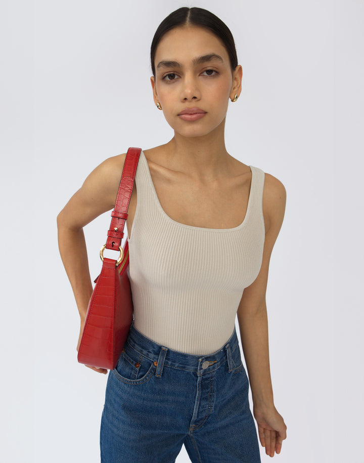 recycled genuine leather everyday shoulder bag red crocodile #color_bright-red-croco