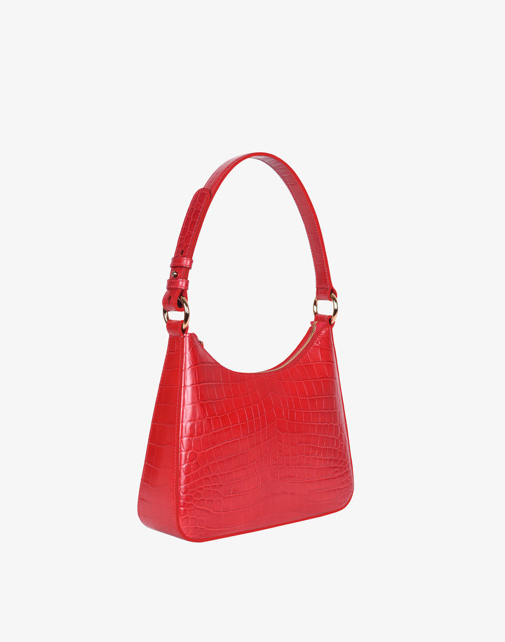 recycled genuine leather everyday shoulder bag red crocodile #color_bright-red-croco
