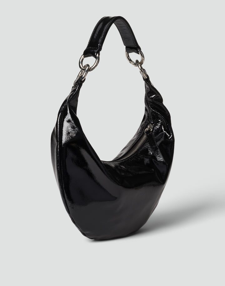 HYER GOODS Mini crescent micro ring bag black shiny patent naplak#color_black-naplak
